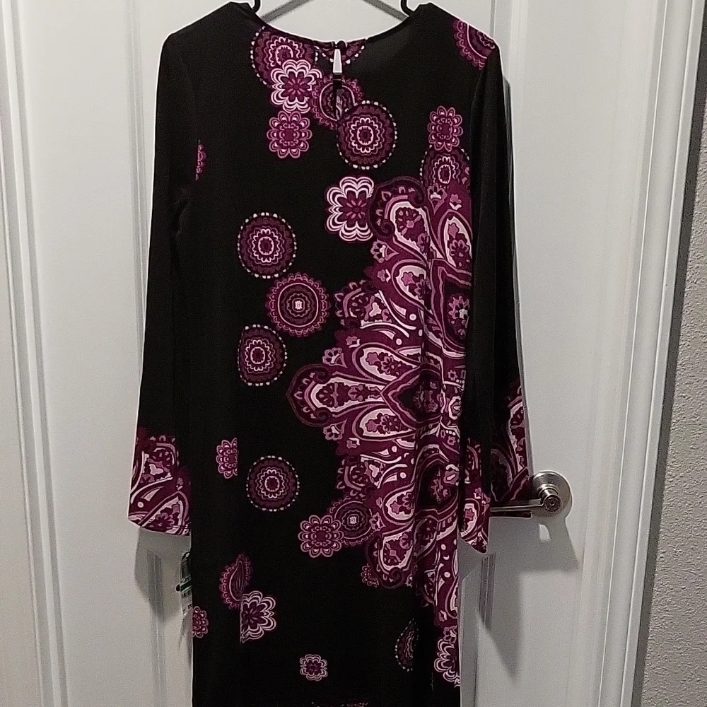 INC International Concepts Black and Purple Floral Dress - Picture 3 of 4